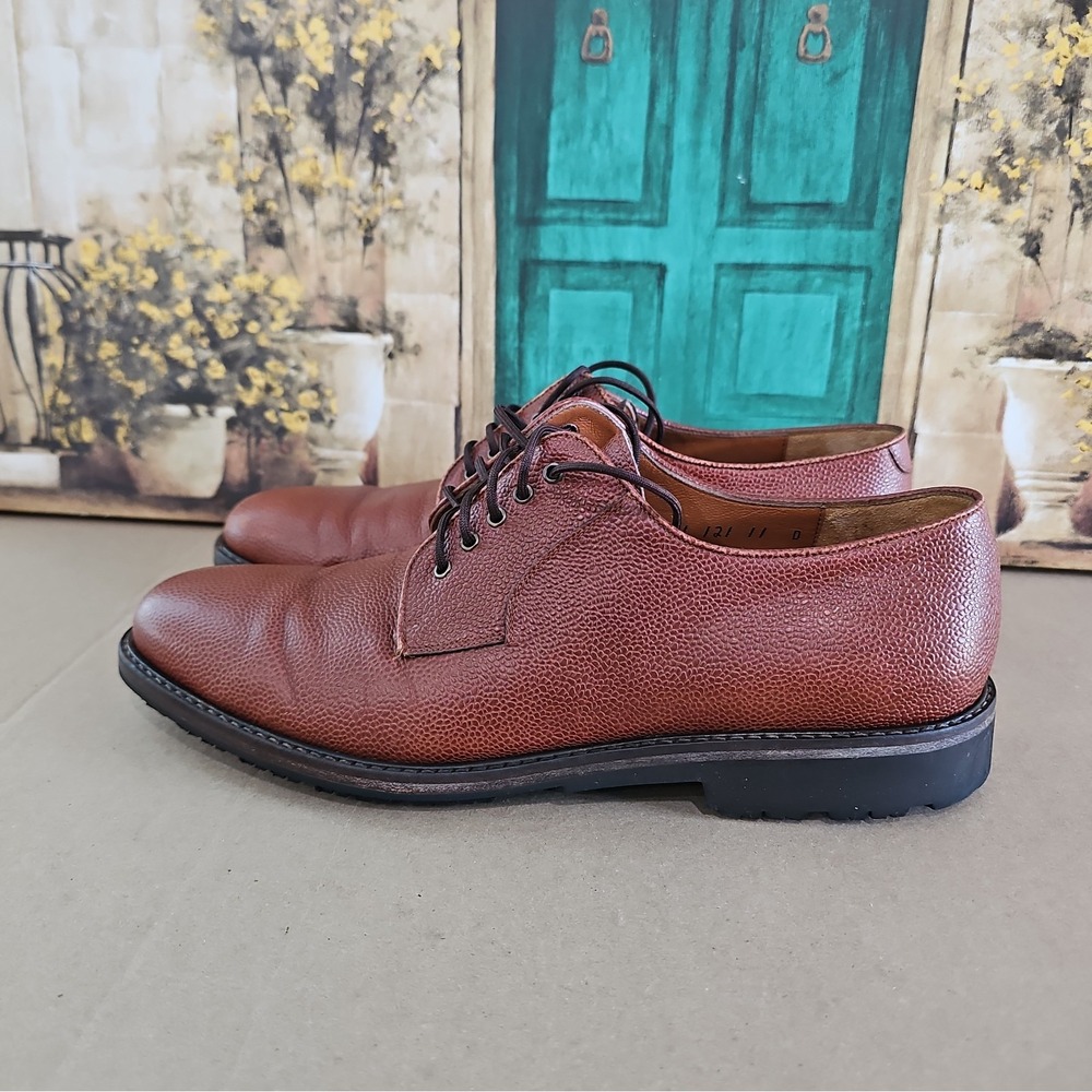 Salvatore Ferragamo Men Brown Pebbled Leather Lug Sole Derby Shoes Size 11 D